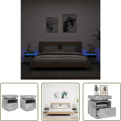 Produktbild von The Living Store Nachttische mit LED-Leuchten 2 Stk. Betongrau 40x39x48,5 cm