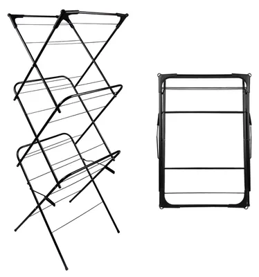 Productafbeelding van Wasklemroede - Opvouwbare wasrek - Metalen frame - 48 x 43 x 137 cm - Zwart