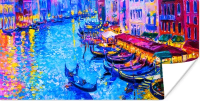Produktbild von MuchoWow® Poster Malerei - Italien - Boot - Wasser - Architektur 120x60 cm - Bild