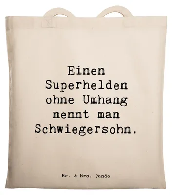 Produktbild von Mr. & Mrs. Panda Tote Bag Spruch Held Schwiegersohn - Transparent - Geschenk, Anerkennung, Beziehung, Jutebeutel, Humor, Uni Tasche, Jubiläen, Einkaufstasche, Geschenke