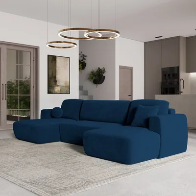Produktbild von Masseno Ecksofa SENTUM K mit Schlaffunktion U-Form, Sofa mit Bettkasten, Wohnzimmersofa, Couch, Soffa, Bettsofa, Couchgarnitur- Blau, KRONOS 09
