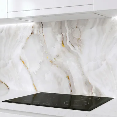 Produktbild von Küchenrückwand Marmor Gold 60x200 cm - monolithische ABS-Platte mit Direktdruck, Spritzschutz Küche & Bad, Fliesenspiegel