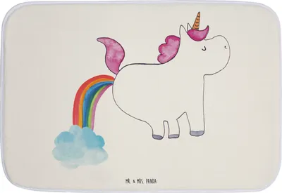 Produktbild von Mr. & Mrs. Panda Badematte Einhorn Pupsen - Weiß - Geschenk, duschmatte, Glitzer, Lustig, Badvorleger, Teppich Bad, Badteppich, Regenbogen, Unicorn, Badezimmerteppich