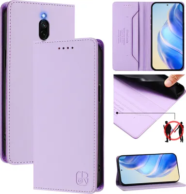 Produktbild von Lederhülle für Xiaomi Redmi 8/Redmi 8A Hülle Flip Brieftasche Kartenfächern Ständer Schutzhülle Violett