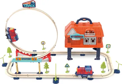 Image de Chemin de fer en coffret 69 pièces 67x36,5x36,5 cm