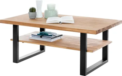 Produktbild von moebelstore24 Couchtisch Tiara, Wildeiche geölt, Rechteckig, Schwarz, mit Ablage, L 115 x B 65 x H 46 cm