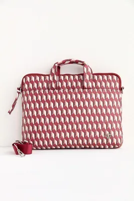 Productafbeelding van Laptop tas, bordeauxrood met patroon, geschikt voor 13 en 14 inch laptops, gemaakt van veganistisch kunstleer