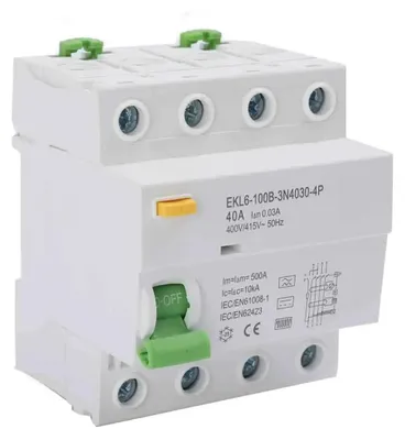 Image de Disjoncteur différentiel - RCD/RCCB - 40 A - Courant de déclenchement 30 mA - Pouvoir de coupure 10 kA - Pour usage domestique et professionnel