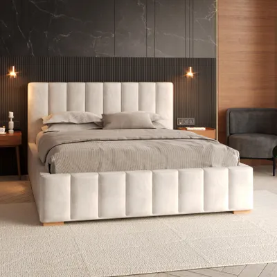 Produktbild von FDM Bett DENTON Trinity 180x200 cm Polsterbett mit Lattenrost aus Metall Bettkasten Stauraumbett Samt weiß