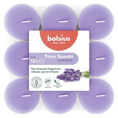 Produktbild von Duft-Teelichter, Französischer Lavendel, True Scents, BOLSIUS, Ø39 mm, Brenndauer ca. 6h, 18 Stück pro Verpackung