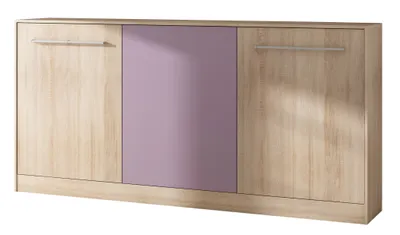 Produktbild von Wandbett Horizontal Schrankbett ROGER 90x200 cm Wandklappbett, Schrankklappbett, Schrank mit integriertem Klappbett, Funktionsbett (SONOMA EICHE / VIOLETT, Ohne zusätzlichen Regalen)