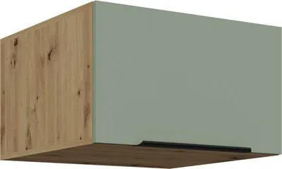 Produktbild von Tiefer Oberschrank mit Flügeltüren LUNARA – Breite 60 cm, grün/handwerklich gemaserte Eiche
