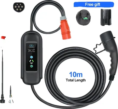 Obrázek produktu pro Přenosná nabíječka pro elektromobily, výkon 11 kW, nastavitelný nabíjecí proud, F1-T2-11KW-10M, TYPE2