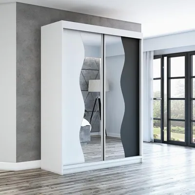 Produktbild von Schwebetürenschrank, 2-türig Schrank mit Spiegel! Moderne Garderobe für Kleidung. Verschiedene Farben (Weiß, Schwarz, Somona) Kleiderschrank RIMA 160  cm