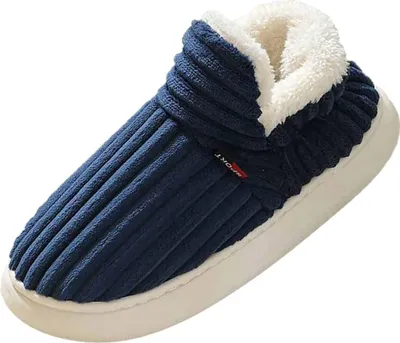Image de ASKSA Chaussons moelleux Femmes Hommes Hiver Chaud Femmes Chaussons Fermés Antidérapant Epaisseur Semelle Nuage Chaussons,Bleu Foncé, Taille : 43-44