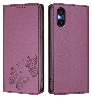Image de Étui en cuir pour Sony Xperia 5 VI, motif papillon, étui à rabat avec porte-appareil, violet