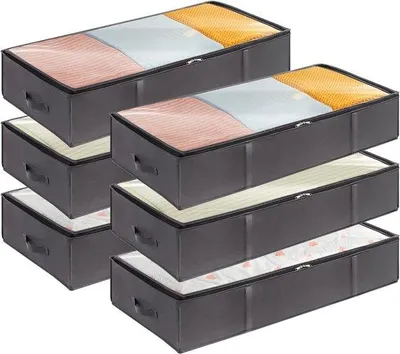 Produktbild von Famanu Aufbewahrungsbehälter für unter das Bett 6er-Pack, große Kapazität mit verstärktem Handgriff, grau