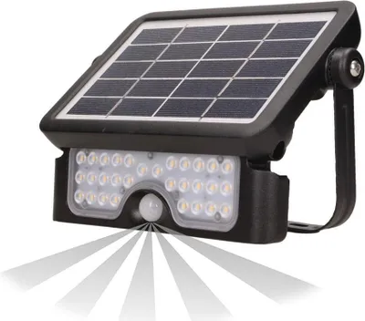 Productafbeelding van LUX LED 5W zonnepaneel straatlamp met bewegingssensor, 4000K, zwart