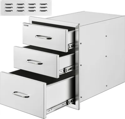 Immagine prodotto di VEVOR cucina da esterno in acciaio inox cassettiera BBQ a triplo accesso con maniglia cromata, 458 x 585 x 588 mm