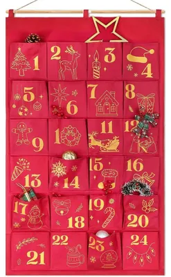 Productafbeelding van Adventskalender, stoffen, vulling, zelf maken, rode en gouden zakjes, glitter