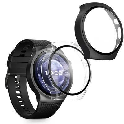 Produktbild von kwmobile 2x Glas Hülle für Huawei Watch 5 46mm Schutzhülle - Fullbody Fitnesstracker Case Set aus Glas - Schwarz Transparent