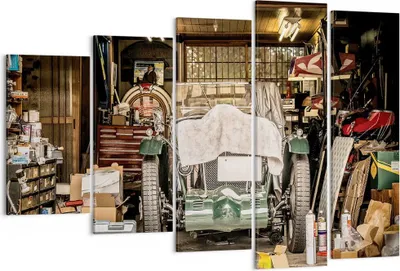 Produktbild von Bild auf Leinwand - Leinwandbild - 5 Teile - Historisch Auto Garage - 150x100cm - Wand Bild - Wanddeko - Wandbilder - Leinwanddruck - Bilder - Wanddekoration - Leinwand bilder - EG150x100-4562