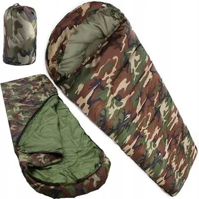 Produktbild von Survival Schlafsack - Army Green - Camouflage - Extra Warm - Kompakt - mit Kapuze - 200x65 cm - Winddicht - Wasserdicht - Outdoor - Survival - Schlafsack - Camping - Wandern - Backpacking - Notfallschlafsack - Mumienschlafsack - Mumienschlafsack