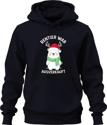 Zdjęcie produktu dla Renifer został wyprzedany Polar Bear Antlers Christmas Gift Uni Bluza z kapturem, Navy, L