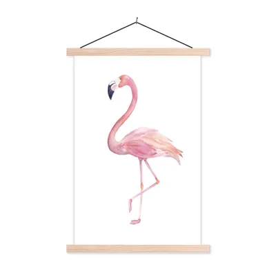 Produktbild von MuchoWow® Textilposter Aquarell - Flamingo - Rosa 40x60 cm mit holzfarbenen Rahmen - Poster