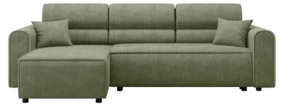 Produktbild von TILIA Ecksofa mit Schlaffunktion und Bettkasten L-Form, 238x140x88cm, strapazierfähiger Cord-Bezug, universell aufbaubar, für Wohnzimmer,  Cord Salbeigrün