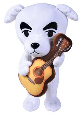 A plush toy of the character KK Slider from Animal Crossing holding a guitar.