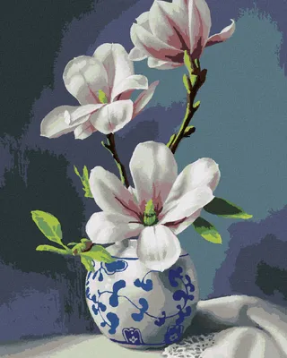 Produktbild von Zuty - Malen nach Zahlen - STILLLEBEN MAGNOLIEN IN WEISS-BLAUEN VASE (PIETER WAGEMANS), 40x50 cm, ohne Keilrahmen