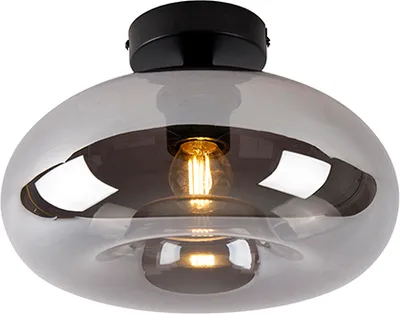 Produktbild von QAZQA - Art Deco Art Deco Deckenleuchte I Deckenlampe I Lampe I Leuchte schwarz mit Rauchglas - Busa I Wohnzimmer I Schlafzimmer - Rund - LED geeignet E27