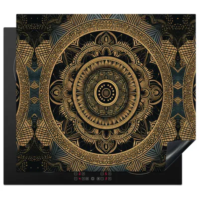 Produktbild von KitchenYeah© Herdabdeckplatte Mandala - Gold - Bohème - Luxus , 57x51cm, Küche Deko, Glaskeramikkochfeld Herdabdeckung, Abdeckplatte fùr Kochfeld