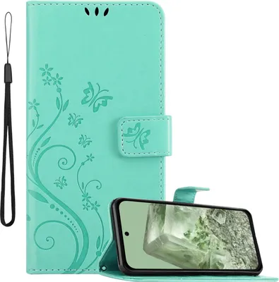 Image de Cadorabo Housse pour Google Pixel 8A Housse en FLORAL TURQUOISE Housse de protection au design floral avec fermeture magnétique, fonction de rangement et porte-cartes Book Case Cover