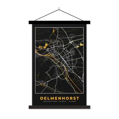 Produktbild von MuchoWow® Textilposter Karte - Delmenhorst - Gold - Stadtplan - Deutschland 40x60 cm mit schwarzem Rahmen - Wanddekorationen