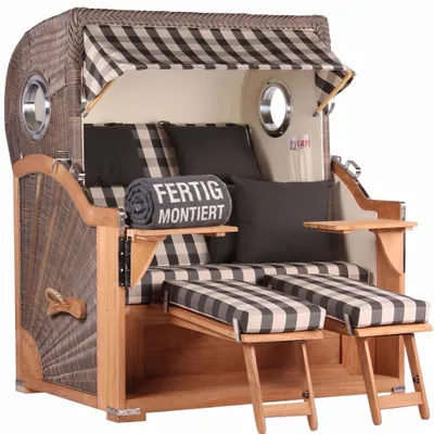Produktbild von Strandkorb Baltikum Teak PE Grey 2,5 Sitzer Volllieger mit Bullaugen