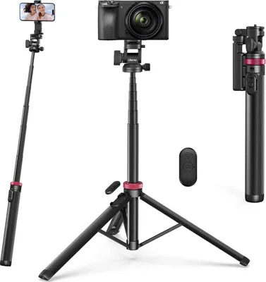 Image de Trépied pour appareil photo de téléphone portable 185cm avec clip téléphone 2 en 1 & trépied à tête sphérique 360° - Sony, Canon, iPhone