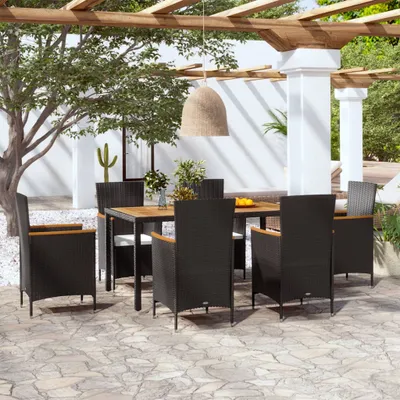 Immagine prodotto di The Living Store Set da pranzo da giardino da 7 pezzi con cuscini in poly rattan