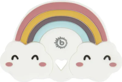 Produktbild von Bieco Silikon Regenbogen Beißring Baby, 9 cm | Ab 0 Monate | Zahnungshilfe Baby | Baby Greifling Regenbogen | Bunter Beissring für Baby zum Zahnen | Motorikspielzeug Baby | Beißring Silikon Baby