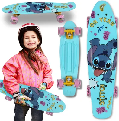 Produktbild von DISNEY Stitch Kinder Skateboard 55cm, rutschfest, leicht, STABIL bis zu 50kg.
