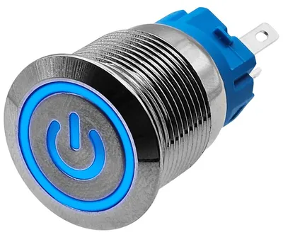 Produktbild von ProRide Metall-Drucktaster 19 mm 220 V ON/OFF - Blaue LED - IP65