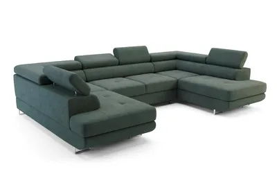 Produktbild von Ecksofa mit Schlaffunktion und Bettkasten PASTI U-Form, Couch, Eckcouch für Ihr Wohnzimmer, Salbeigrün