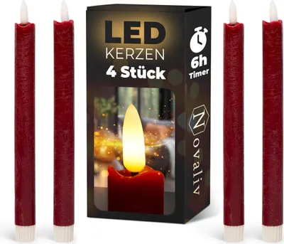 Produktbild von Stabkerzen LED mit Timer Rot 4 Stück Rot indoor - 6 Stunden - ECHTWACHS 24cm Höhe für Kerzen 2,2cm Durchmesser 2 AAA Batterien notwendig LED Stabkerzen flackernde Flamme bewegliche Flamme Licht