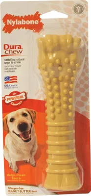 Imagen del producto de Nylabone Dura Chew, sabor a crema de cacahuete, ideal para perros que mastican con fuerza. Hipoalergénico
