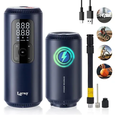Obrázok produktu pre Lerway Prenosný vzduchový kompresor 150pSL, minipumpa pre elektrický bicykel, 5700mAh, digitálny LCD displej, dobíjací
