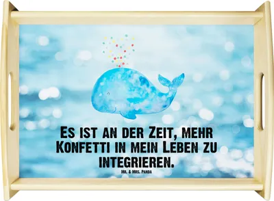 Produktbild von Mr. & Mrs. Panda Tablett Wal Konfetti - Oceanblue - Geschenk, betttablett, Serviertablett, Holztablett, Wale, Abnehmen, Servier, Meer, Neustart, Geburtstag