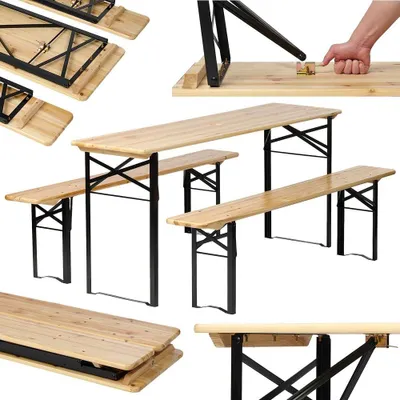 Image de Ensemble de bancs pliables pour bière avec support de parasol