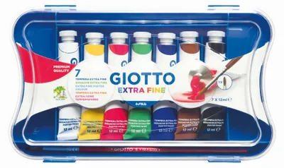 Produktbild von Giotto 303100, Schwarz, Blau, Braun, Grün, Rot, Weiß, Gelb, Plakatfarbe, Flüssigkeit, 12 ml, 7 Stück(e)