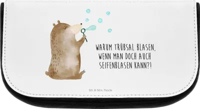 Produktbild von Mr. & Mrs. Panda Kulturtasche Bär Seifenblasen - Weiß - Geschenk, Lustig Sein Glücklich Traurig Happy, kosmetiktäschchen, Teddy, aufbewahrungstasche, Kosmetiktasche